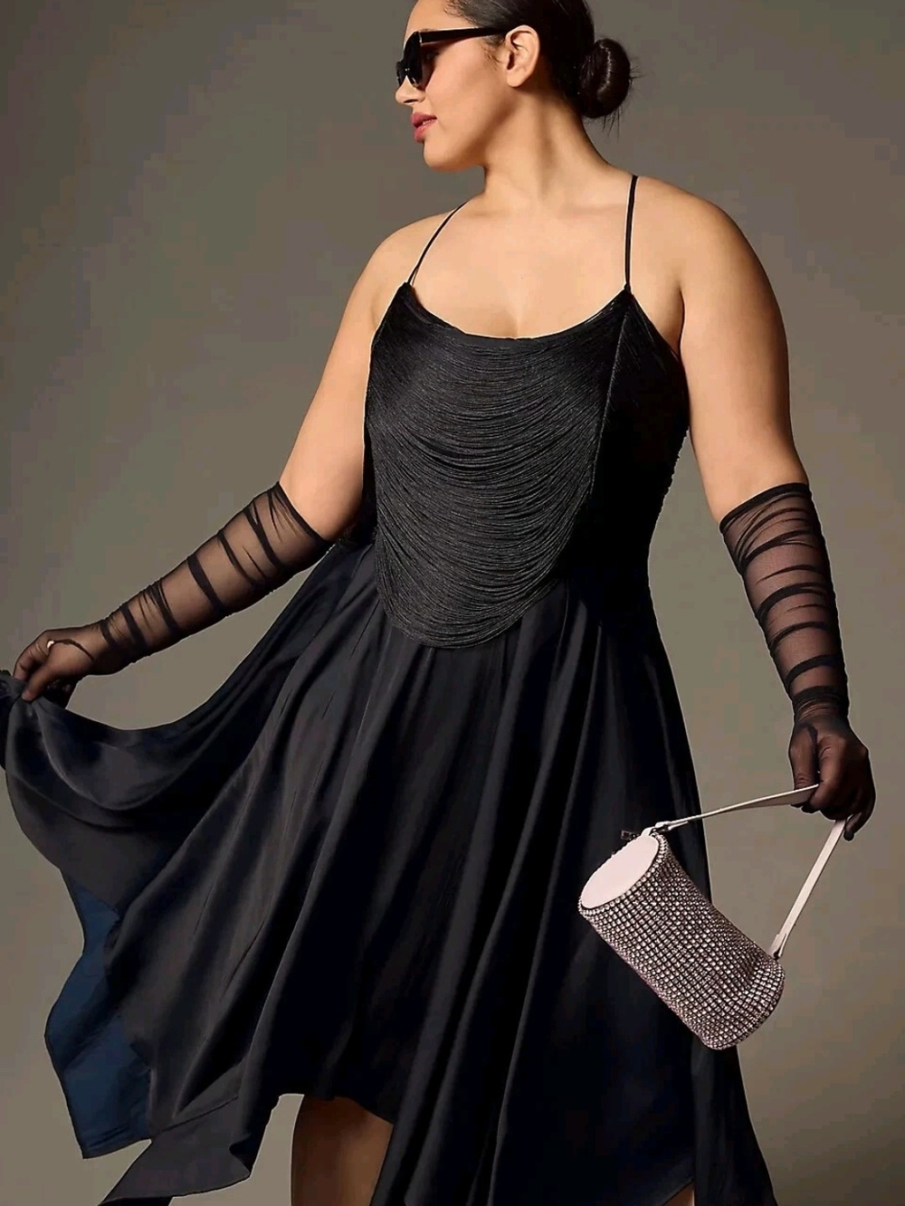 NWT Anthropologie Fringed Bodice Showstopper Black Midi Dress. Size 12 - Picture 2 of 9